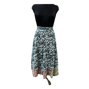 Faldas cruzadas de poliéster y seda con estampado paisley multicolor para mujer, estilo indie folk, hasta el tobillo, para verano, venta al por mayor - Product Image 1
