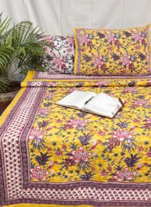 Yellow Pure Cotton Hand Block Print Traditional Indian <b>Comforter</b> Set Floral Reversible Premium Handmade 3 Pcs 300 TC Home - Product Image 2