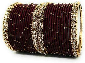 Traditional Style Velvet <b>Bangle</b> Set for Ladies New Fashionable Handmade Jewelry Velvet Glass Churiya for Women - Product Image 4