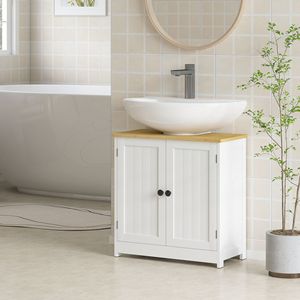 Mobile Bagno Moderno in Legno/MDF a 2 Ante Bianco, Armadietto Salvaspazio 23.5 X 11.75 X 24 per Casa, Ospedale e Hotel - Product Image 2