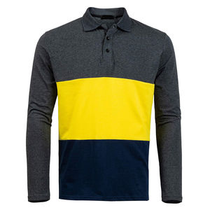เสื้อโปโลชายลายทางสีตัดต่อสั่งทำขายส่ง พิมพ์ลายสกรีน ผ้าฝ้าย แขนยาว ติดกระดุม เสื้อโปโลสำหรับตีกอล์ฟ - Product Image 4