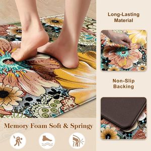 Juego de 2 Tapetes de Cocina Boho Florales, Alfombras Antifatiga con Espuma Viscoelástica, Antideslizantes, Impermeables, Cómodas y Acolchadas - Product Image 4