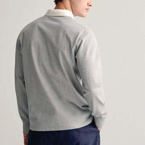 เสื้อโปโลแขนยาวสีเทาสำหรับผู้ชาย ผ้าฝ้ายป๊อปลิน ลำลอง ปกติดกระดุม ใส่ได้ในฤดูใบไม้ร่วง ป้องกันขนร่วง แขนยาวเต็มตัว - Product Image 3