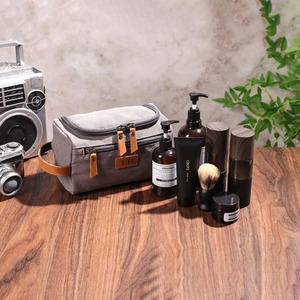 Leather Canvas Toiletry Bag Waterproof Travel Organizer Cosmetic Dopp Kit Large Capacity <b>Case</b> For Men LCTB-0049 - Product Image 4