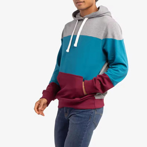 Sudadera con capucha para hombre, estilo panelado, con bolsillos tipo canguro, cordón ajustable y capucha, de alta calidad y precio bajo. - Product Image 3
