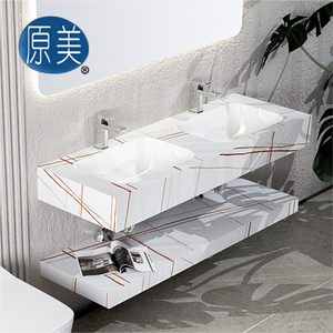 Hiện đại sang trọng 1200mm đá cẩm thạch thiêu kết đá phiến Countertop thương mại đôi lưu vực khách sạn phòng tắm <span class=keywords><strong>Vanity</strong></span> đơn vị cho căn hộ - Product Image 1