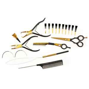 Kit de Herramientas Profesional Kaamir para Extensiones de Cabello, Ecológico, Negro Mate y Dorado, Tijeras de Acero Inoxidable, Aguja de Bucle, Estuche con Cierre - Product Image 6