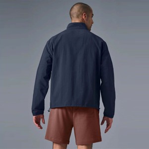 Sweat-shirt à col zippé pour homme, bleu gris, manches longues, couleur unie, décontracté, tricoté, en spandex/nylon, fermeture éclair - Product Image 4