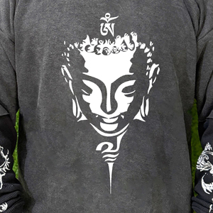 เสื้อยืดแขนยาวผู้ชายลายกราฟิกงานศิลปะแบบทำเก่า ดีไซน์สองชั้น ผ้าคอตตอนหนา 100% แบบกลับด้านได้ - Product Image 3