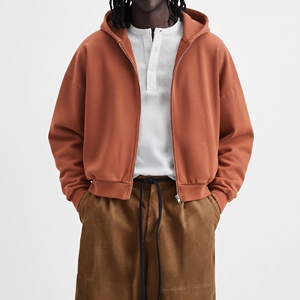 Sweat-shirt à capuche zippé en molleton de coton surdimensionné personnalisé, avec logo imprimé, couleur unie, streetwear écologique, veste à capuche en tissu doux, OEM - Product Image 4