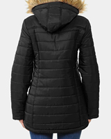 Veste matelassée noire pour femme avec capuche en fausse fourrure, manteau d'hiver chaud avec fermeture éclair et poches latérales