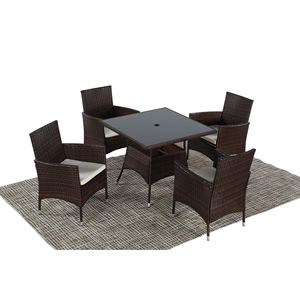 Set da pranzo in 5 pezzi PE Rattan vimini e metallo con cuscini Beige per uso giardino - Product Image 4