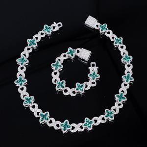 Luxury 18K Gold Plated S925 Moissanite Flower <b>Statement</b> <b>Necklace</b> Set Women's Party Jewelry Link Chain Design - Product Image 1