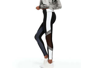 Leggings de yoga et fitness pour femmes, ceinture large, extensibles dans quatre directions, en Spandex/Nylon, taille haute élastique, imprimés, avec empiècements en maille, XS-XL - Product Image 4