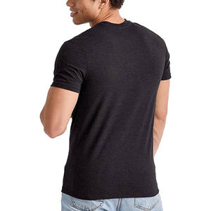 T-shirt en coton noir à manches courtes et col rond pour homme, coupe ajustée, décontracté, jersey basique, couleur unie, respirant, tricoté - Product Image 5