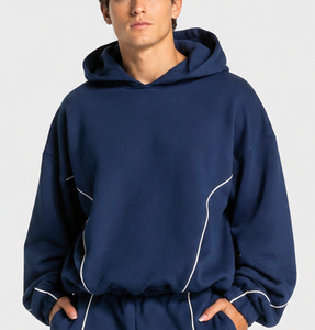 <b>Dark</b> <b>Blue</b> Men's Contrastline Hoodie's Custom Logo Casual Oversized Men's Sweatshirts Premium Fleece Men's Pullover Hoodie's - Product Image 1