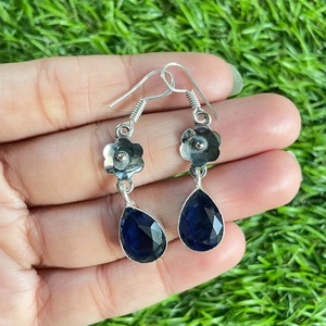 Pendientes Colgantes de Aro de Plata de Ley 925 con Zafiro Azul Natural, Joyería Bohemia, Regalo para Ella - Product Image 5