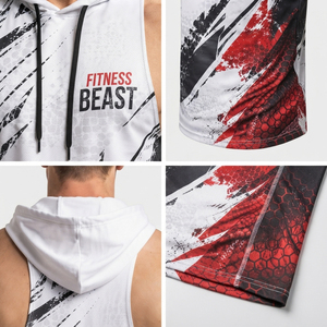 OEM Custom Logo <b>Men</b> Printed Hooded Tank Top Gym Wear Quick Dry Sleeveless Hoodie <b>Men</b> Racerback Workout Wear <b>Singlet</b> Top - Product Image 6