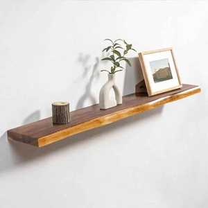 Industrial Modern Wooden Adjustable Single Tier Floating <b>Wall</b> <b>Shelf</b> Heavy Duty Metal Bracket <b>Mounted</b> Storage Flower Pot Display - Product Image 2