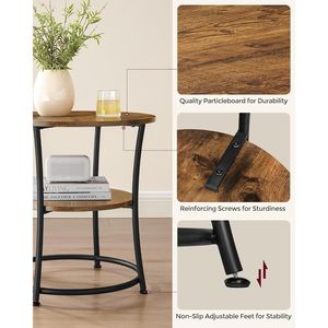 Tavolino a 2 livelli con struttura in acciaio, piano spazioso per piccoli spazi, marrone rustico, nero inchiostro - Product Image 4