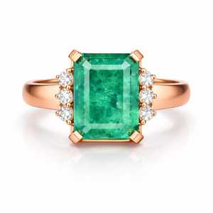 Anillo de hombre con esmeralda octogonal natural y diamantes, oro sólido de 14 quilates, joyería fina de lujo, anillo de compromiso para hombre - Product Image 3