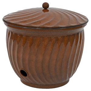 Pot de fleurs de luxe en métal thermolaqué noir avec bordure dorée, grand pot de fleurs d'extérieur, urne sur piédestal moderne pour entrée, jardin, véranda - Product Image 5