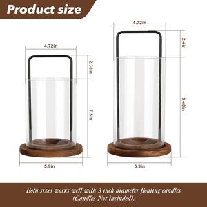 Modern Glass Hurricane Lantern With Wood Base <b>Black</b> Metal Handle <b>Pillar</b> <b>Candle</b> <b>Holder</b> Set Nordic Wedding Table Centerpiece Decor - Product Image 2