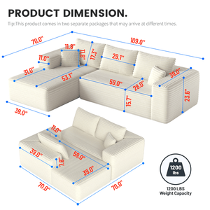 Divano Sezionale Modulare Moderno Convertibile a 3 Posti in Corduroy con Seduta Profonda e Chaise Longue, Rivestimento Morbido in Tessuto a Coste Larghe - Product Image 6