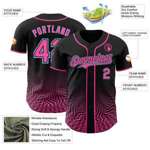 Maillot de baseball personnalisé sublimé noir rose motif vague unisexe adulte manches courtes respirant boutonné devant tenue d'équipe - Product Image 3