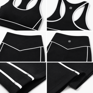 Women Contrast Trim Yoga Set High Waist Leggings Racerback Sports Bra Fitness Gym Activewear Set - Product Image 5