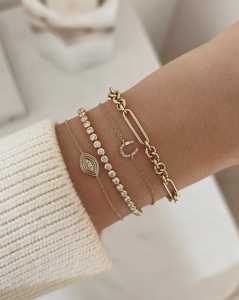 Pulseras de Cadena Ojo Turco de Oro Sólido 14K 18K con Diamantes Cultivados en Laboratorio Engastados en Puntas, Diseño Acanalado Minimalista para Uso Diario, Joyería Fina - Product Image 6