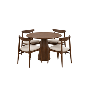 Ensemble de salle à manger ARTERRA Premium pour petits espaces, table ronde sur piétement en teck, chaises rembourrées modernes - Product Image 1