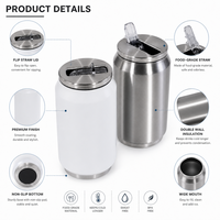 Gobelet isotherme en acier inoxydable de 350 ml, vierge pour sublimation, personnalisable, en forme de canette de cola, avec paille