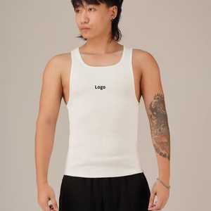 <b>Men's</b> <b>White</b> 100% Cotton Breathable Knitted <b>Tank</b> <b>Top</b> Square Collar Solid Color Casual Style 180g Made BD Custom Brand In-Stock - Product Image 1