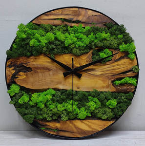 Greenery Home <b>Decor</b> <b>Wall</b> <b>Clock</b> with Moss <b>Wall</b> Art Stencil Made Moss & Wood <b>Wall</b> <b>Clock</b> <b>Decor</b> Gift - Product Image 1