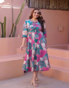 AARYA 2026 Vestido Midi Casual de Verano con Estampado Moderno y Lindo para Mujer, Talla Grande, Cuello Redondo, Tejido de Muselina - Product Image 1