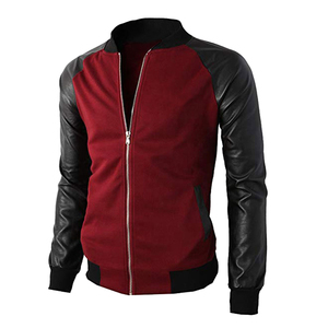 Saleh Enterprises Vintage Style Wool Varsity <b>Jacket</b> <b>Leather</b> Sleeves Stand Collar Solid Unisex Eco-Friendly Heated Windproof - Product Image 4