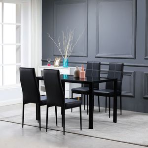 Set di 4 Eleganti Sedie da Pranzo Bianche con Cuscini Neri, Schienale Decorato a 6 Griglie, in Tessuto e Ferro, per Soggiorno - Product Image 6