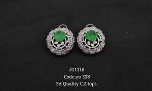 <b>Earrings</b> <b>Stud</b> 11116 C Z Silver Oval Halo Green <b>Emerald</b> Cut Red Cushion Cut CZ Rhodium Plated Fine Jewelry - Product Image 4