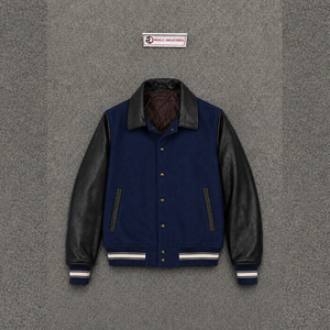 NEW QUALITY NAVY <b>BLUE</b> BLACK VARSITY JACKET <b>MEN'S</b> LEATHER SLEEVES WOOL BODY SNAP BUTTON BOMBER STREETWEAR WINTER OUTERWEAR - Product Image 5