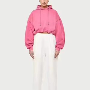 Sweat à capuche ras du cou pour femme, coupe oversize, rose délavé, brodé, en tissu écologique Spandex/Coton, séchage rapide, collection 2026, prix abordable - Product Image 6