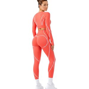 Conjuntos de Yoga para Mujer con Rayas en Contraste Rosa, Nylon y Spandex Premium, Ajuste Ceñido, Elasticidad en Cuatro Direcciones, Resistentes a la Decoloración, Ropa Deportiva para Gimnasio - Product Image 2