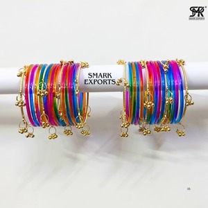 Ensemble de bracelets multicolores plaqués or de style cachemiri, Ghungru pour les deux mains, bijoux traditionnels indiens Chudi, mode féminine, bijoux de mariée - Product Image 2