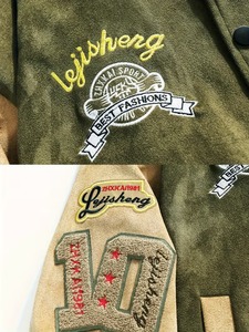 OEM Premium Quality 100% Cotton <b>Men's</b> Olive Green <b>Suede</b> Varsity <b>Jacket</b> Embroidered Letter A Patch Design Streetwear Regular Fit - Product Image 3