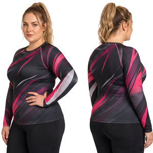 Camiseta deportiva de compresión estampada de talla grande para mujer, manga larga, protección UV, para gimnasio, capa base, top deportivo para mujer - Product Image 1