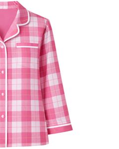 Ensemble de pyjama pour femmes à carreaux rose et blanc, manches longues, boutonné, vêtements de nuit en coton doux, ensemble de deux pièces, ensemble confortable pour se détendre - Product Image 4