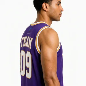 Camiseta de Baloncesto Personalizada para Hombre, Color Morado, Cuello en V, Sin Mangas, Impresión Sublimada, Equipo 09, Malla Transpirable, 100% Poliéster, Secado Rápido - Product Image 3