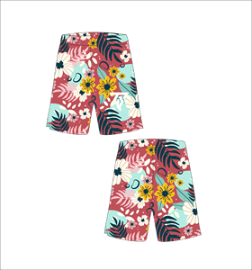 Shorts de basket-ball en mesh personnalisés pour hommes, sublimation, séchage rapide, entraînement, gym, fitness, sport, rouge, vert-bleu, motif floral hawaïen - Product Image 1
