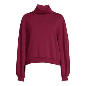 Sweat-shirt bordeaux à col montant, devant uni, coupe droite, manches longues, poignets et ourlet côtelés, logo personnalisé pour un style streetwear décontracté - Product Image 1