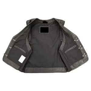 Gilet en cuir décontracté pour homme, col en V, fermeture éclair, effet délavé, service OEM, design personnalisé, couleur unie, quantité en gros, prix usine - Product Image 2